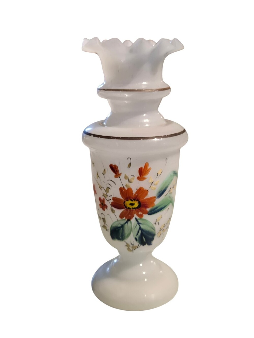 Victorian Bohemian opaline glass small hand-painted floral vase